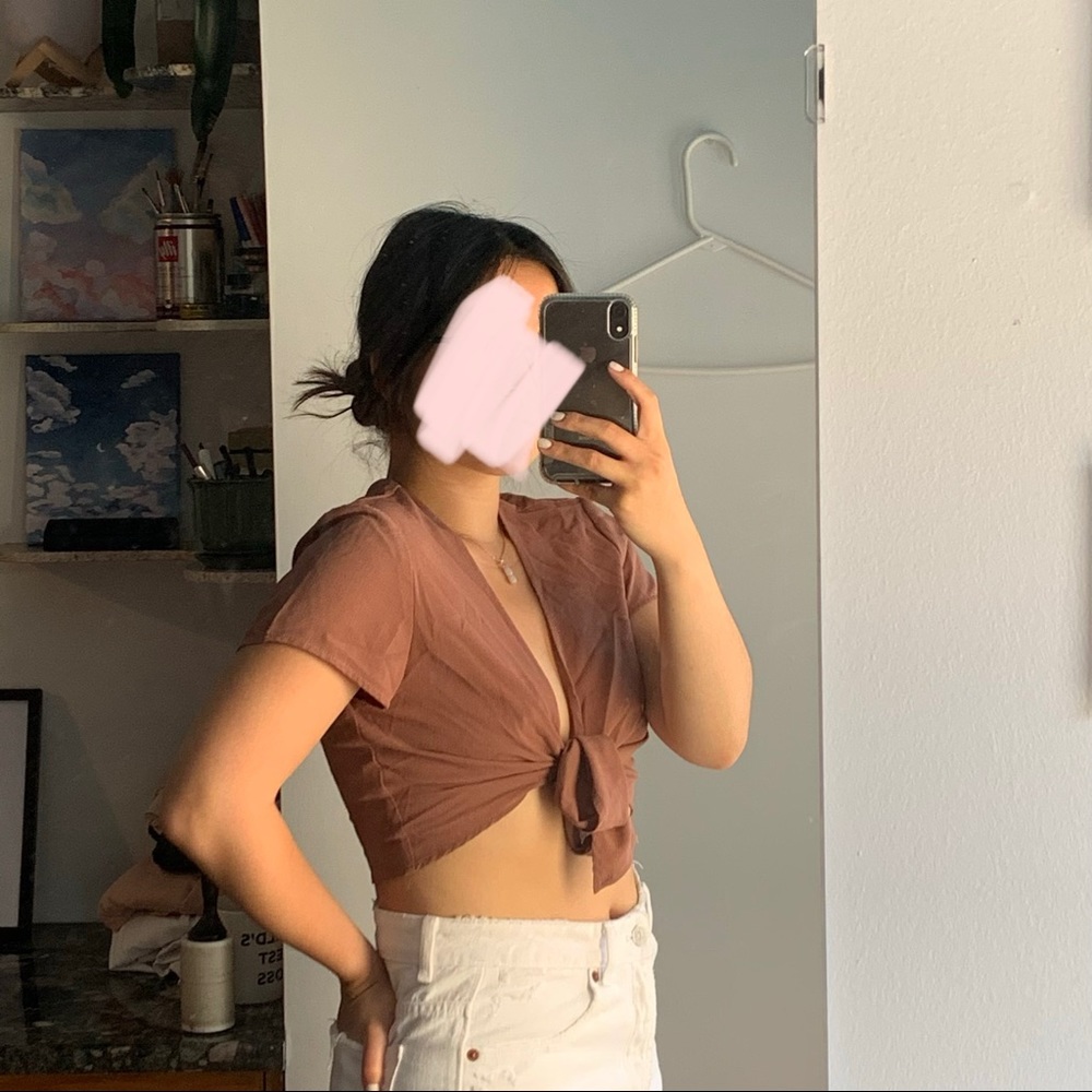 mauve/blush front tie top